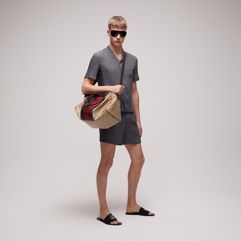 GG silk jacquard bowling shirt - dark grey