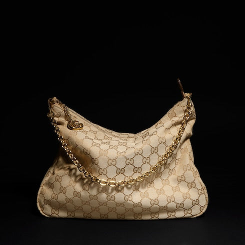 Lady Lunetta Chain medium shoulder bag - sand and brown GG canvas