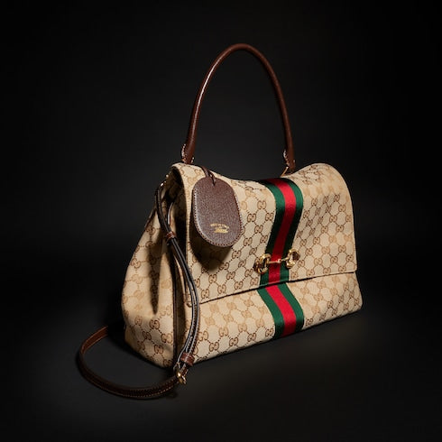 Paparazzo large top handle bag - sand and brown GG canvas