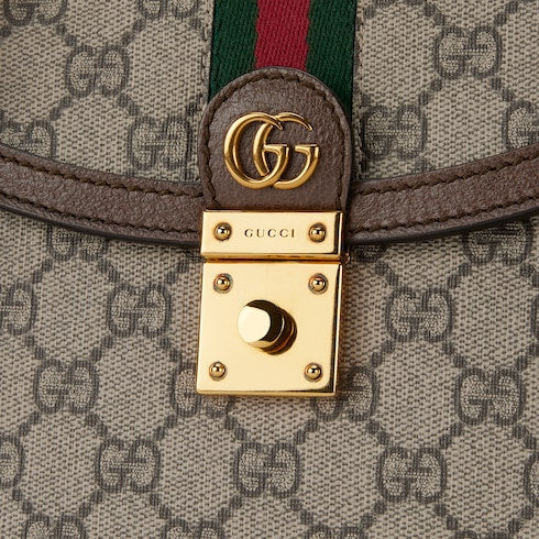 Ophidia medium top handle bag - beige and ebony GG Supreme