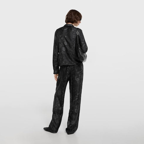 Printed silk twill bowling shirt - black and grey