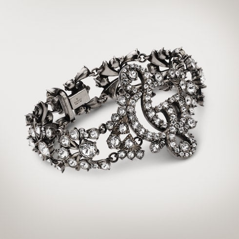 GG Marmont crystal bracelet - palladium-toned brass