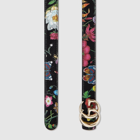 Reversible GG Marmont thin belt - black leather