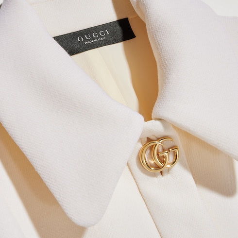 Crêpe wool dress with Double G button - white