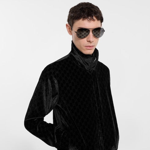 GG stretch velvet devoré zipped jacket - black