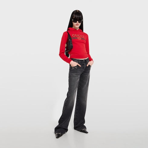 Cotton jersey and cashmere sweatshirt with print - red