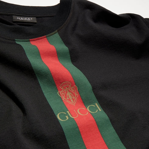 Cotton jersey T-shirt with print - black