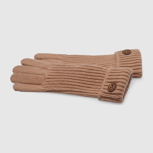 Wool cashmere gloves with Double G - camel