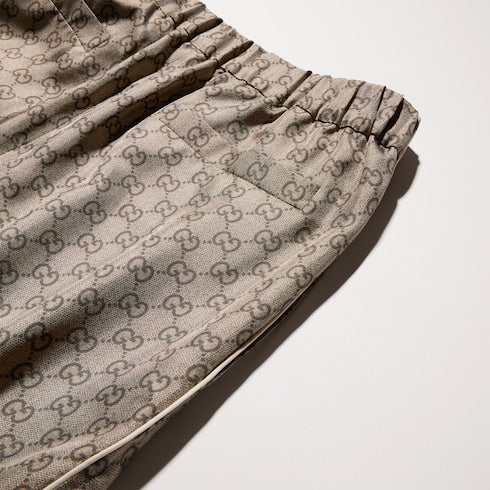 Printed silk twill shorts - beige and dark brown