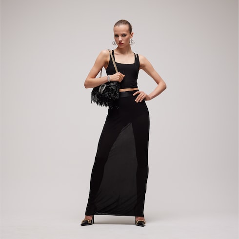 Viscose crêpe jersey long skirt - black