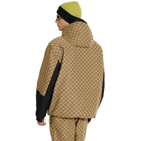 GG technical fabric jacquard jacket - beige and dark brown