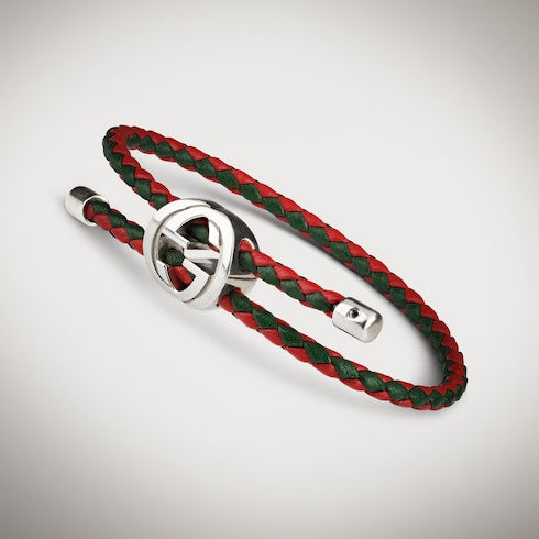 Braided leather bracelet with Web - 925 sterling silver