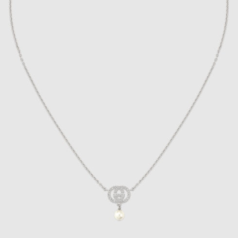 Crystal and pearl necklace - palladium-toned brass