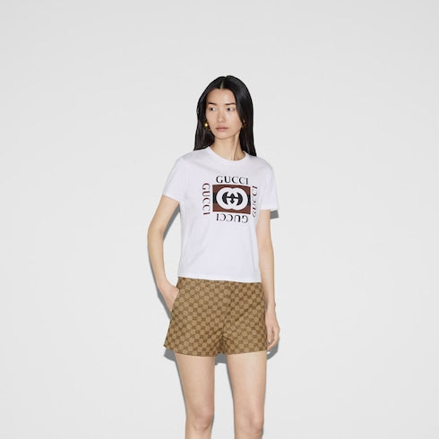 Printed cotton jersey T-shirt - white