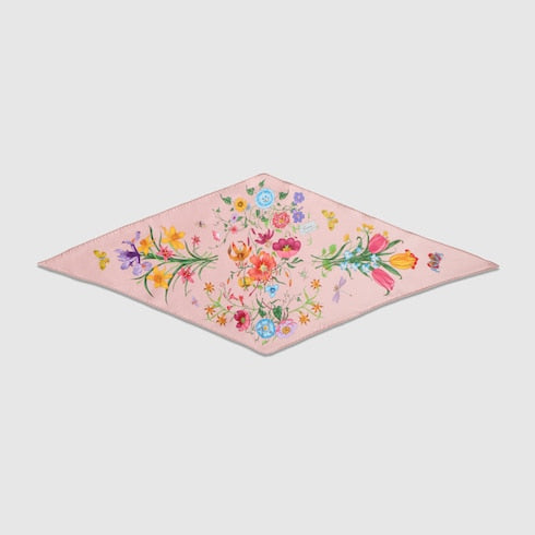 Printed silk twill diamond scarf - multicolor