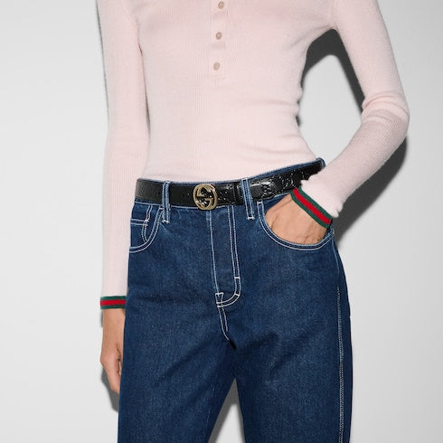 Belt with Interlocking G buckle - black GG leather