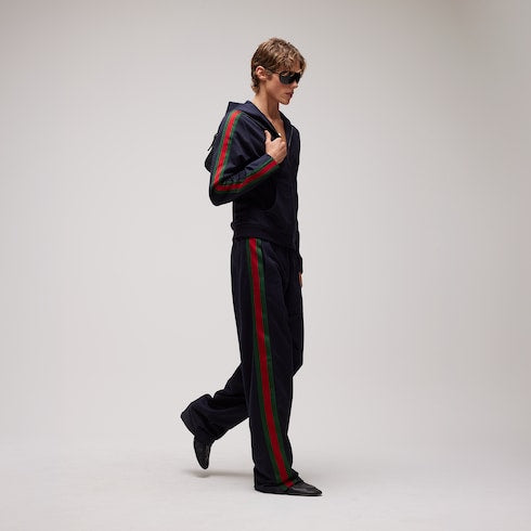 Silk cotton jersey zip jacket with Web - dark blue