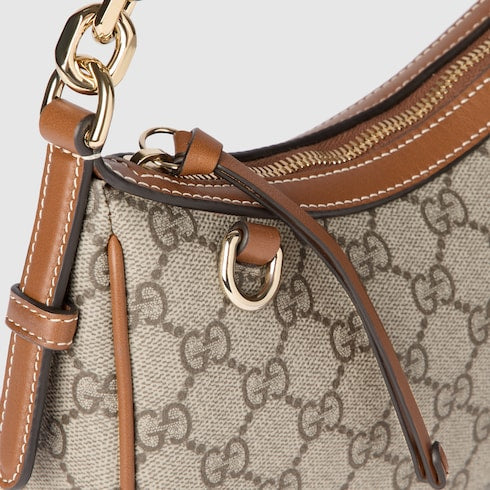 GG Emblem small shoulder bag - beige and dark brown fabric