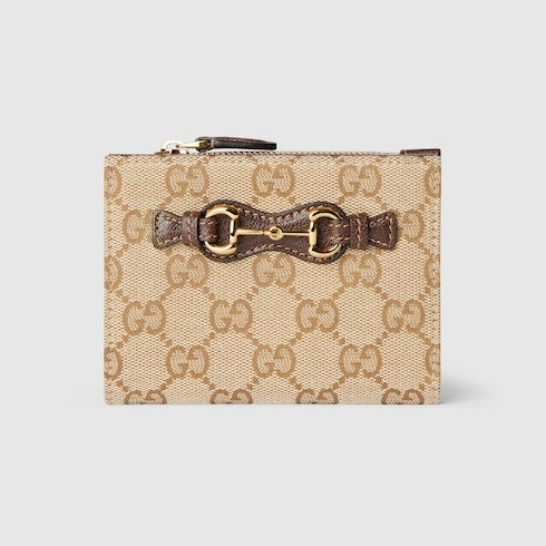 Small wallet with Horsebit - sand and brown GG canvas