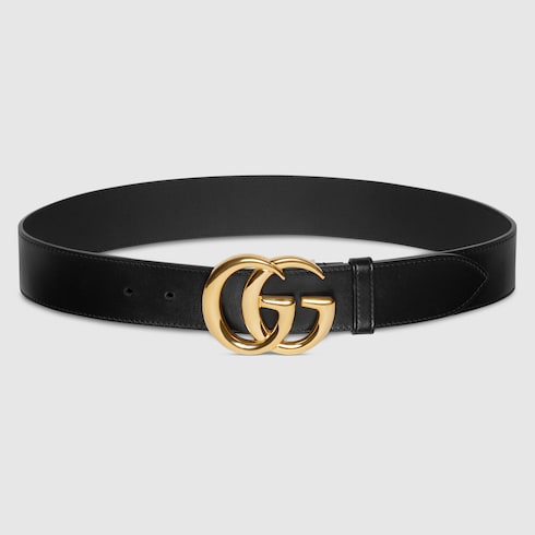 GG Marmont wide belt with shiny buckle - black leather
