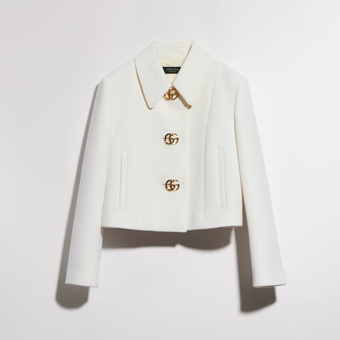 Crêpe wool jacket with Double G button - white