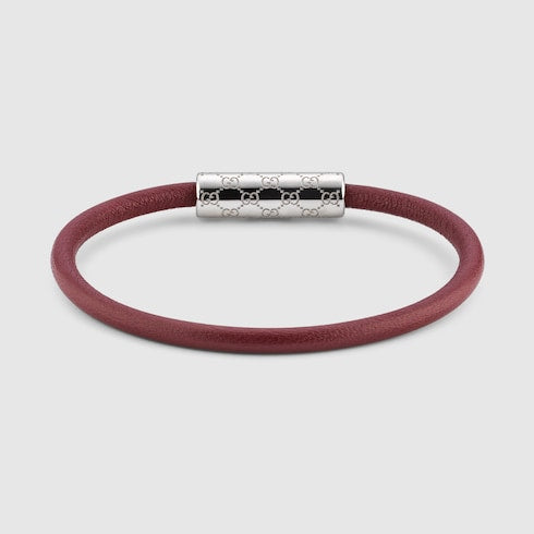 Bracelet with GG detail - Rosso Ancora red leather