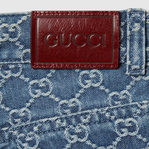 Children's GG denim jacquard pants - blue and ivory