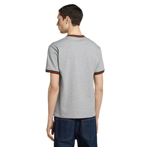 Cotton jersey T-shirt with embroidery - grey mélange