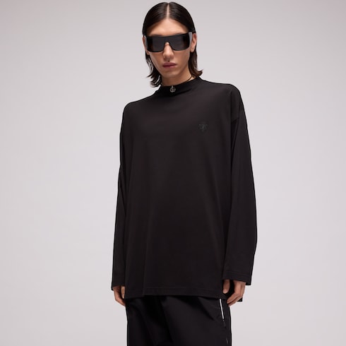 Cotton silk T-shirt with embroidery - black