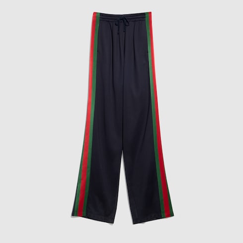 Silk cotton sportswear pants with Web - dark blue