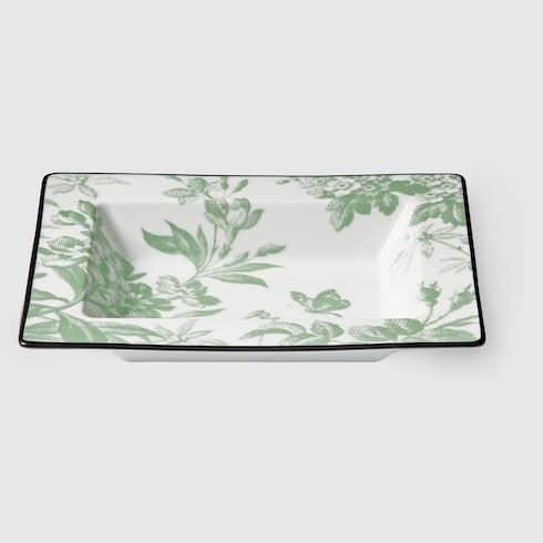 Herbarium print small trinket tray - white and green porcelain