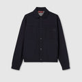 Cotton jersey jacket with embroidery - dark blue