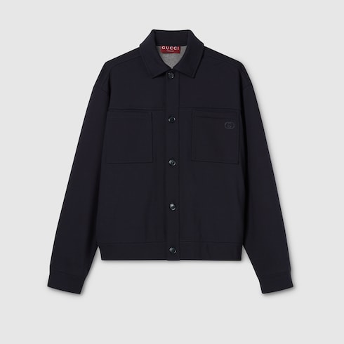 Cotton jersey jacket with embroidery - dark blue