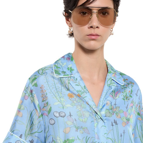 Printed silk twill shirt - light blue