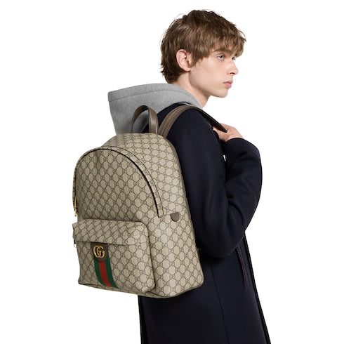 Ophidia medium backpack - beige and dark brown fabric