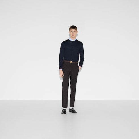 Wool knit sweater with Web - dark blue