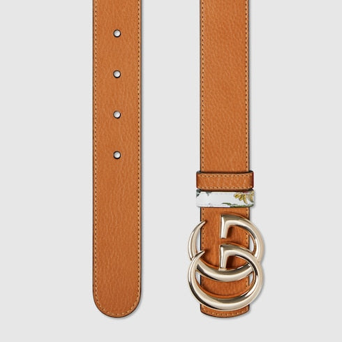 Reversible GG Marmont belt - brown and white leather