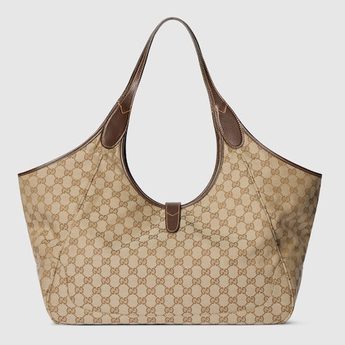 Mercato large tote bag - sand and brown GG canvas