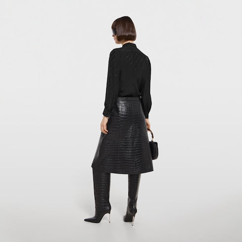 Silk crêpe satin Interlocking G shirt - black