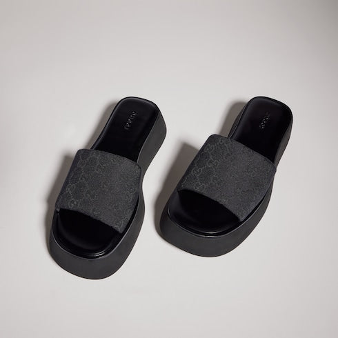 Women's flatform slide sandal - black GG canvas