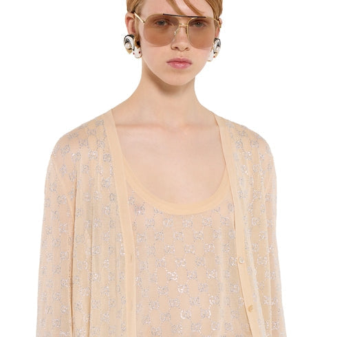 Fine silk tank top with GG crystals - light pink