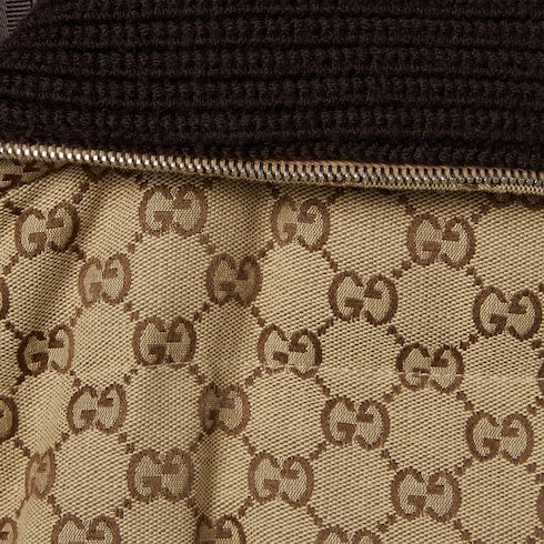 GG canvas puffer jacket - camel and dark brown