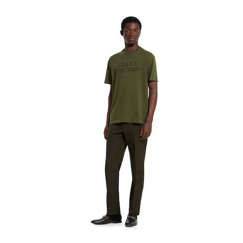 Cotton jersey T-shirt with print - forest green