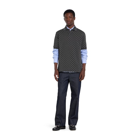 GG cotton piquet jacquard polo shirt - black and grey