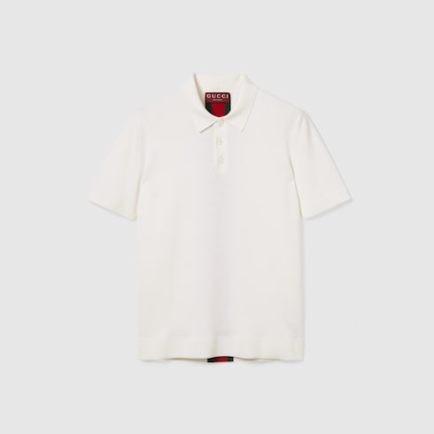 Knit wool polo shirt with Web - ivory