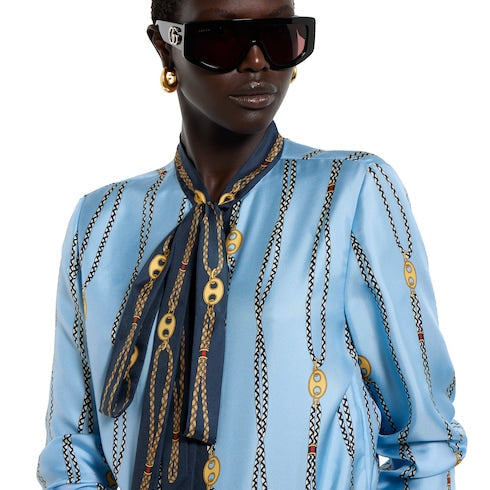 Printed silk twill shirt - light blue