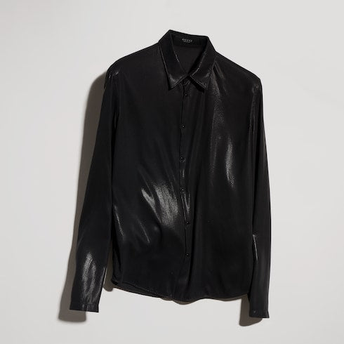 Shiny technical satin shirt - black