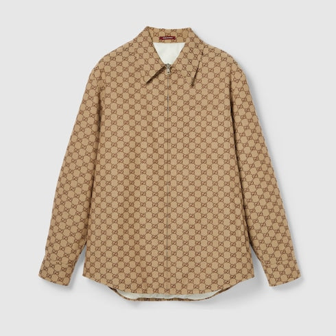 GG canvas overshirt - camel and dark brown