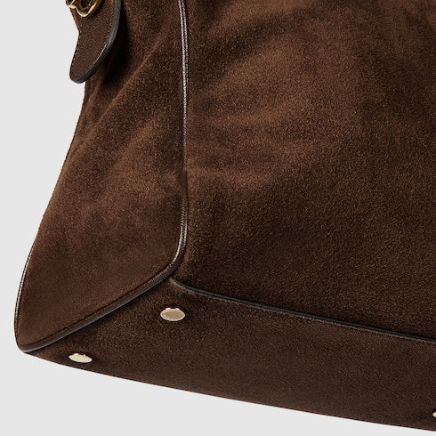 Borsetto large boston bag - dark brown suede