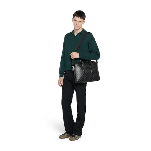 GG Emblem large briefcase - black GG leather